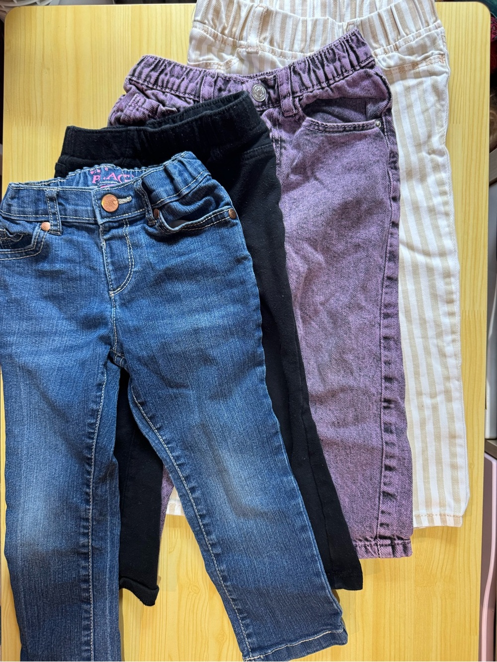 Girls Jeans & Pants Bundle - Blue, Black, Purple, Cream Stripe Size 3T